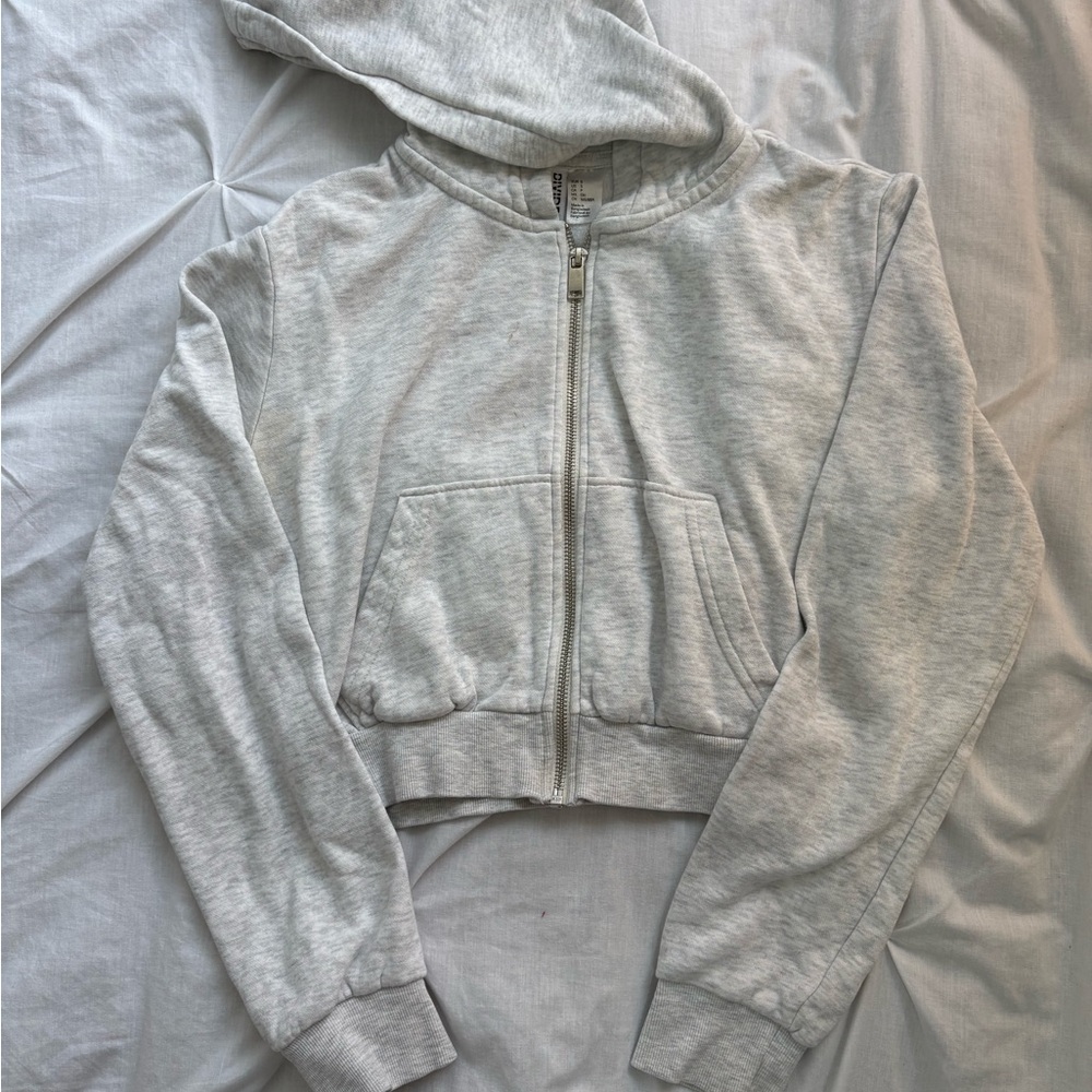 Light Gray Cropped Zip Hoodie